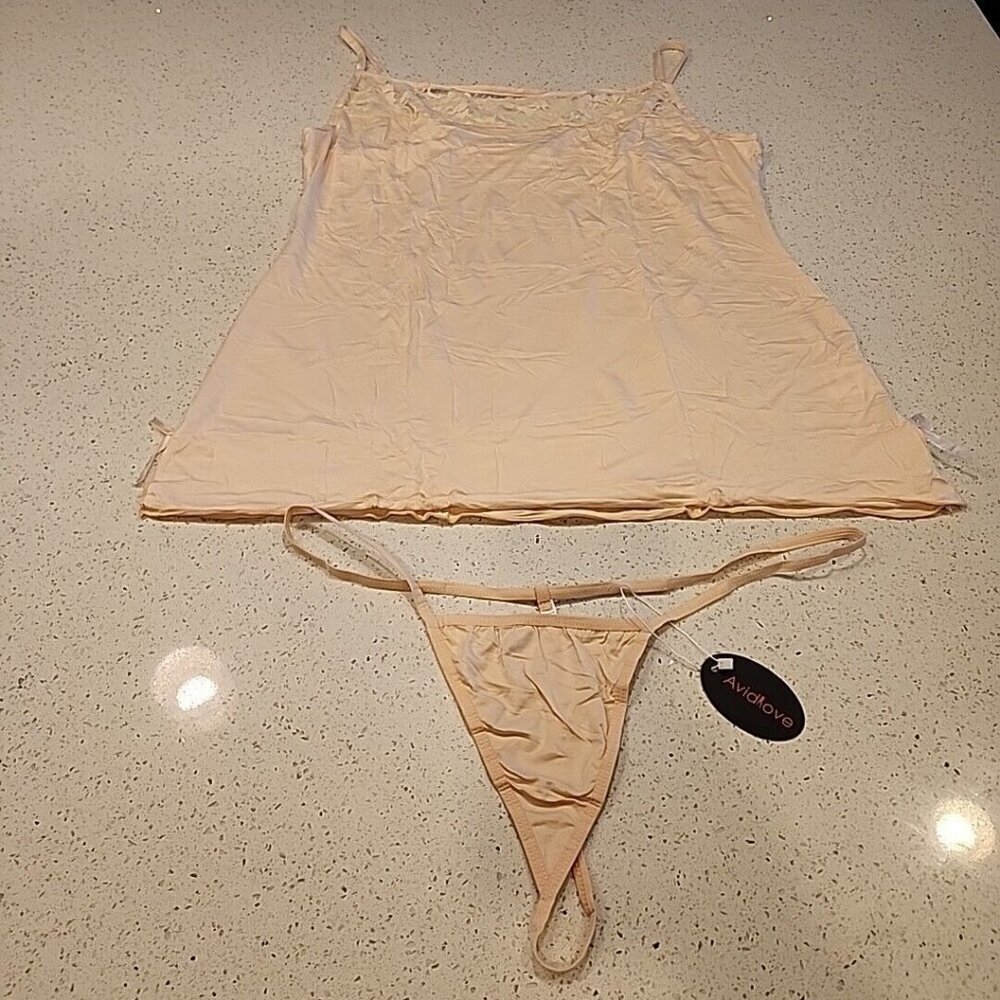 avidlove women lingerie XXXL 3X Nude Blush Tank Top Thong Set NWT Sleepwear PJ
